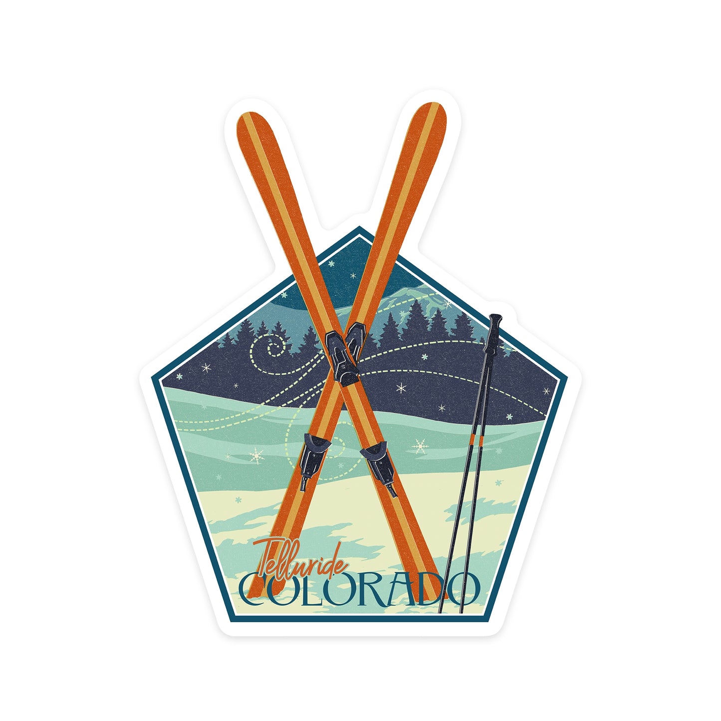 Telluride, CO Crossed Skis Sticker - Lrg