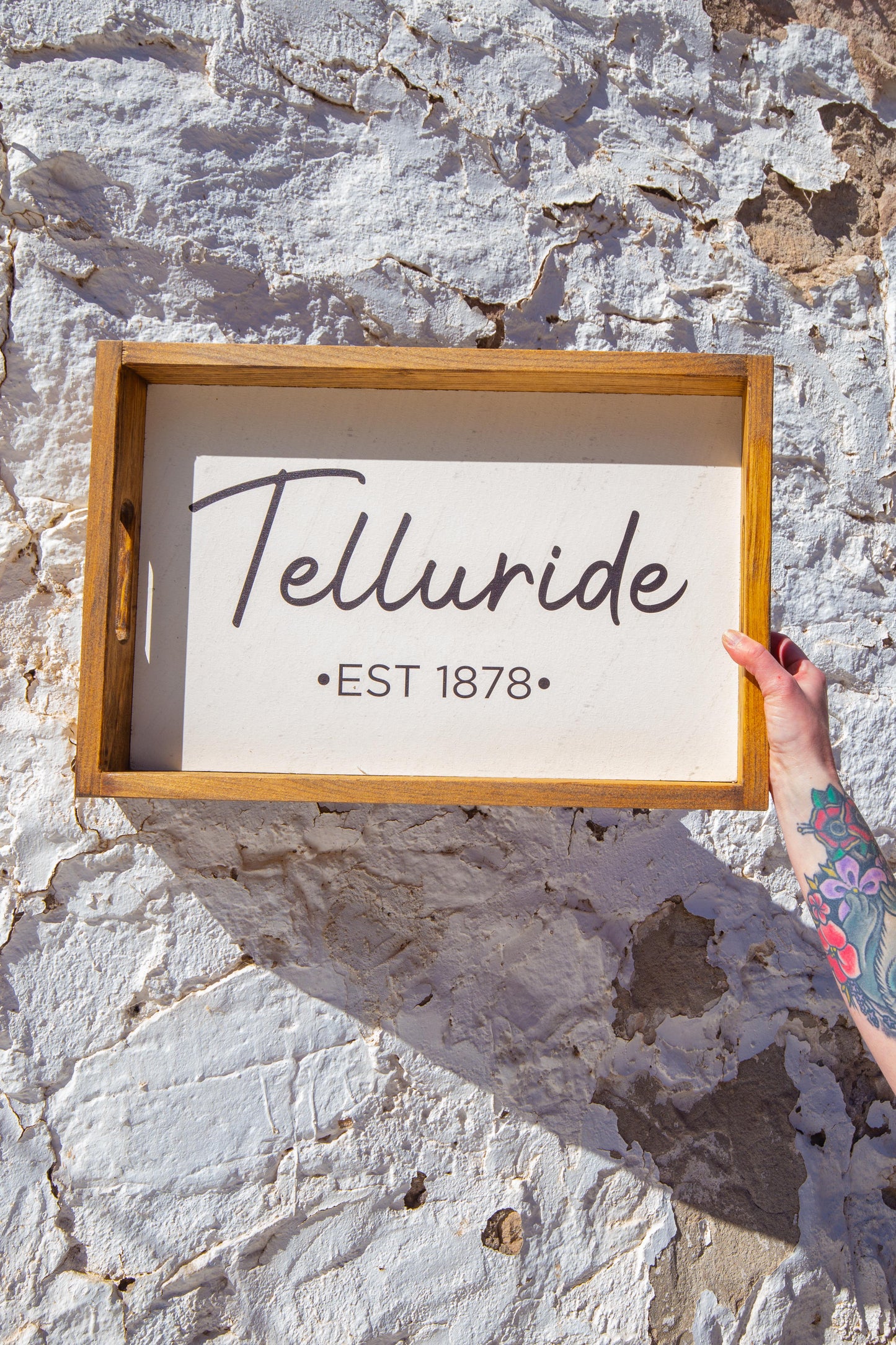 Telluride Script Wooden Serving Tray B&W