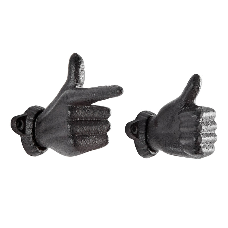 "Thumbs up & Pointing Finger" Cast Iron Wall Mount Hook Set