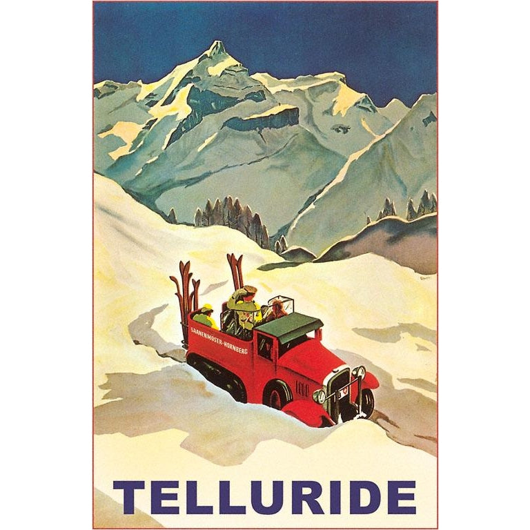 Lodge Vehicle in Snow Vintage Postcard