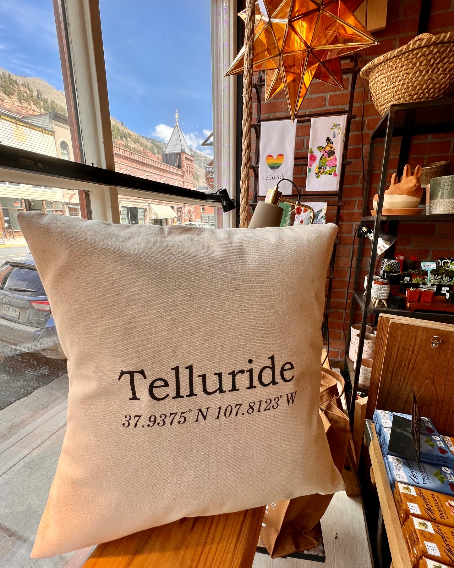 Telluride Coordinates Square Canvas Pillow
