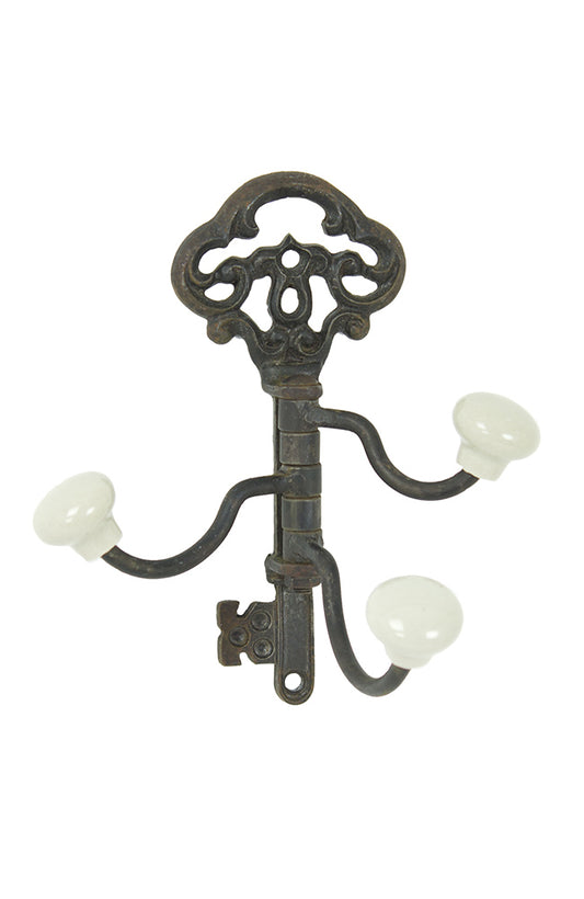 Key Multi Hook-Rust-White Knobs