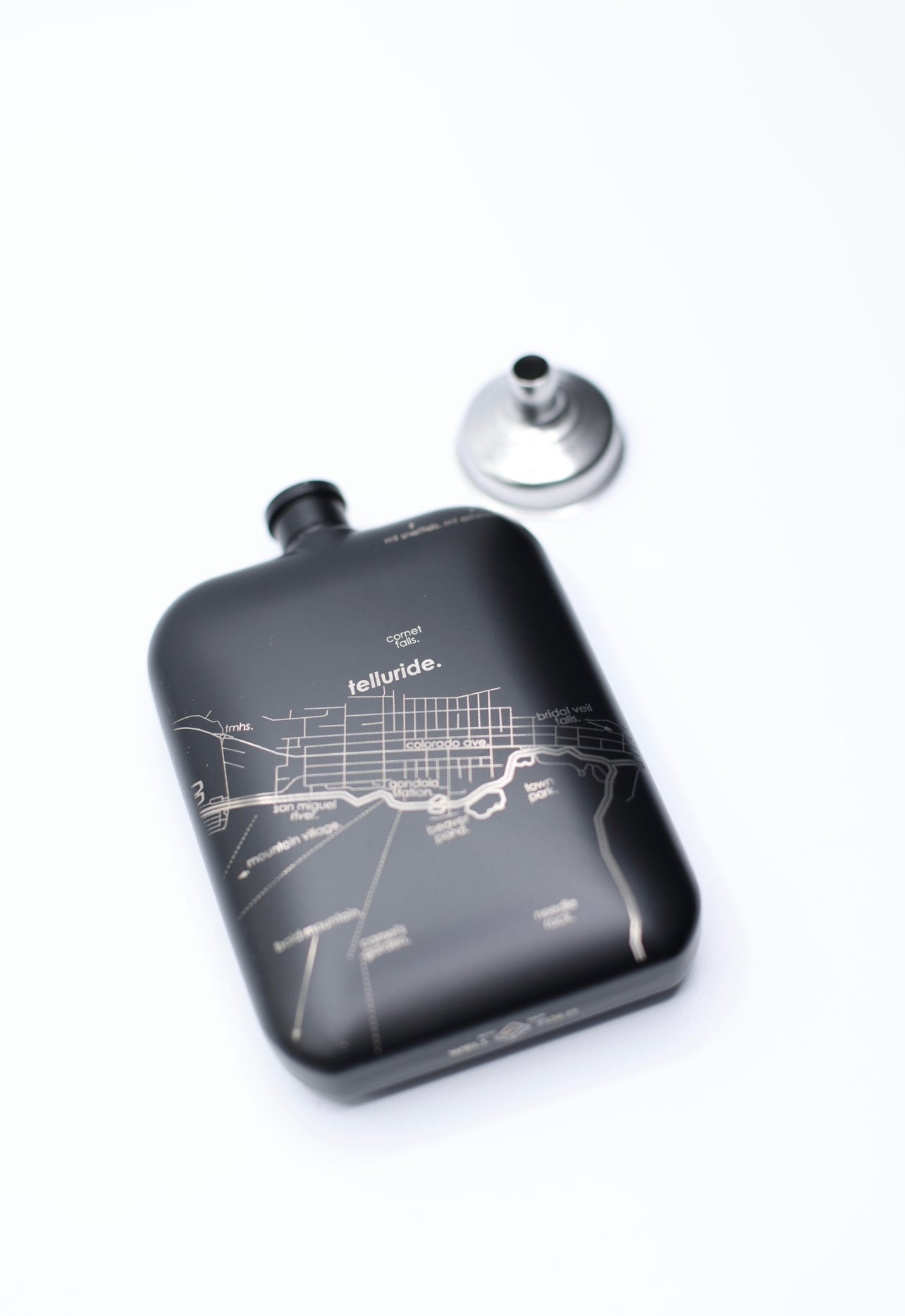 Telluride Map Pocket Flask - Matte Black