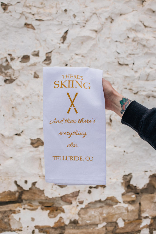 Ski Themed Tea Towel - Gold